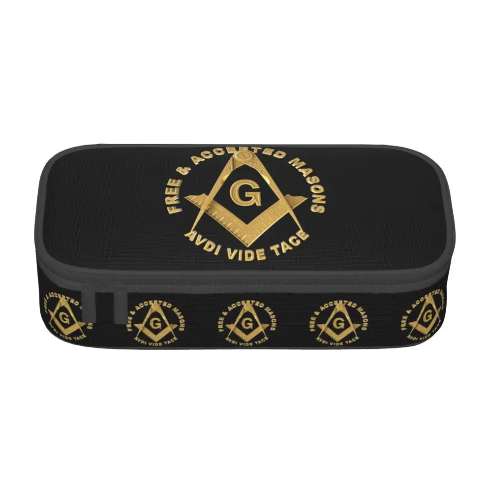 Custom Cute Gold Square Compass Masonic Freemason Pencil Cases for Freemasonry Mason Pencil Pouch School Accessories