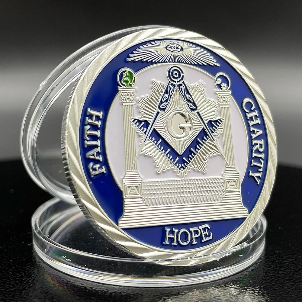 Masonic Freemason Badge Silver Coin Faith Hope Charity Badge Token Brotherhood Commemorative Coin in Capsule Souvenir