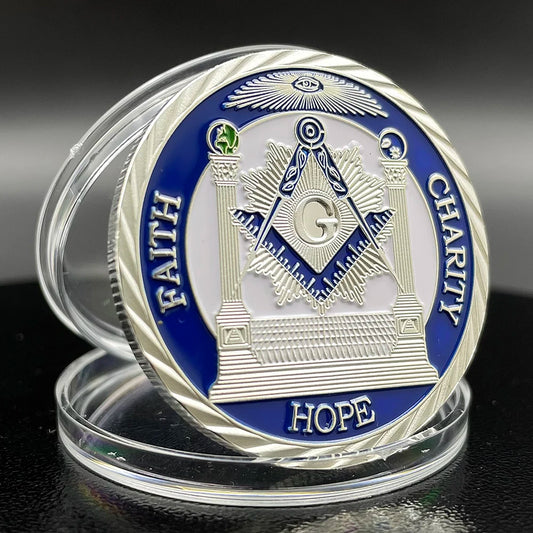 Masonic Freemason Badge Silver Coin Faith Hope Charity Badge Token Brotherhood Commemorative Coin in Capsule Souvenir