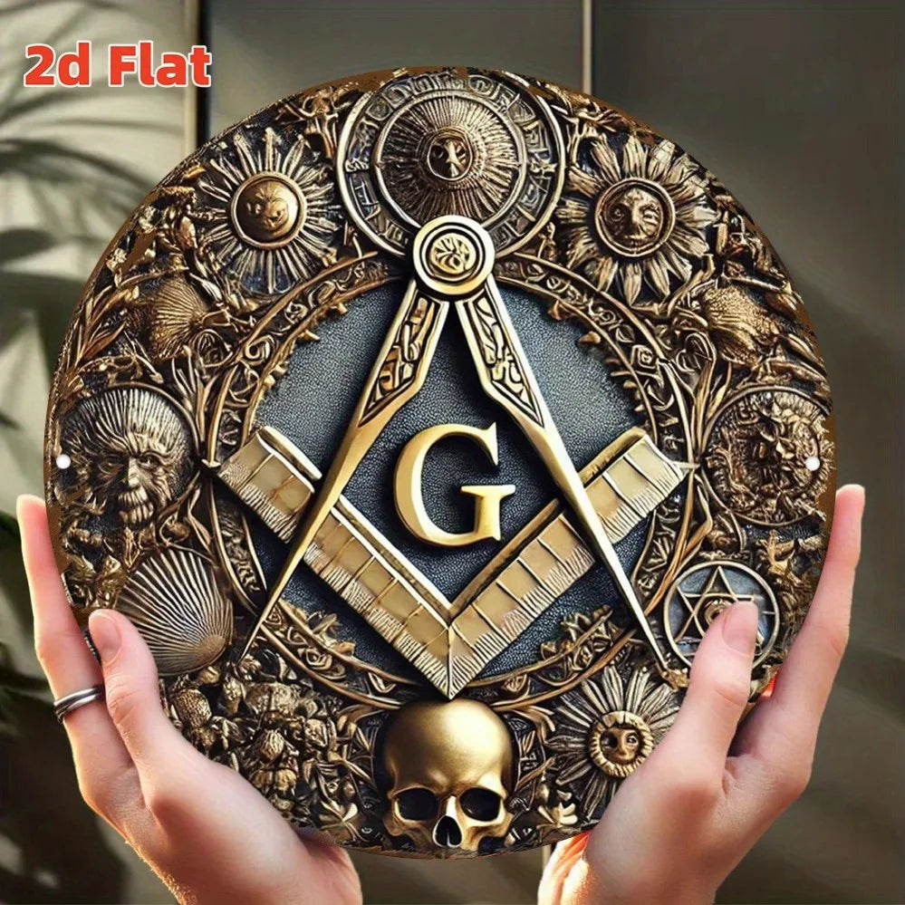 Freemason symbol metal wall decoration with G, protractor and ruler patterns, durable indoor and outdoor decoration,