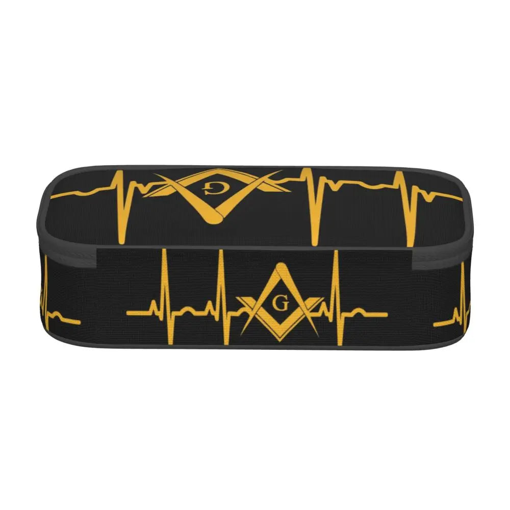 Custom Cute Gold Square Compass Masonic Freemason Pencil Cases for Freemasonry Mason Pencil Pouch School Accessories