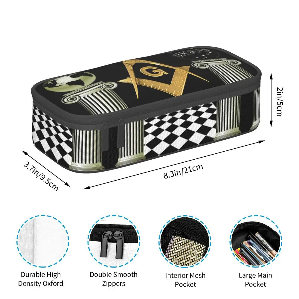 Custom Cute Gold Square Compass Masonic Freemason Pencil Cases for Freemasonry Mason Pencil Pouch School Accessories