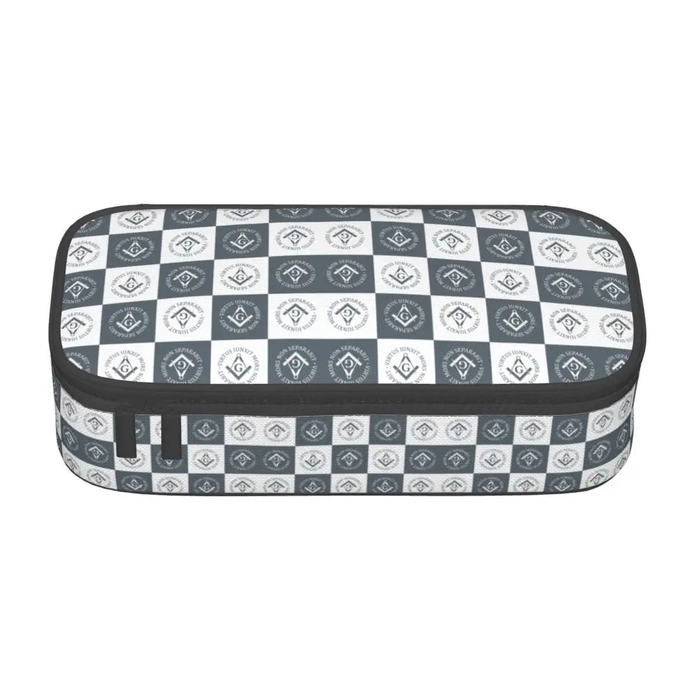 Custom Cute Gold Square Compass Masonic Freemason Pencil Cases for Freemasonry Mason Pencil Pouch School Accessories