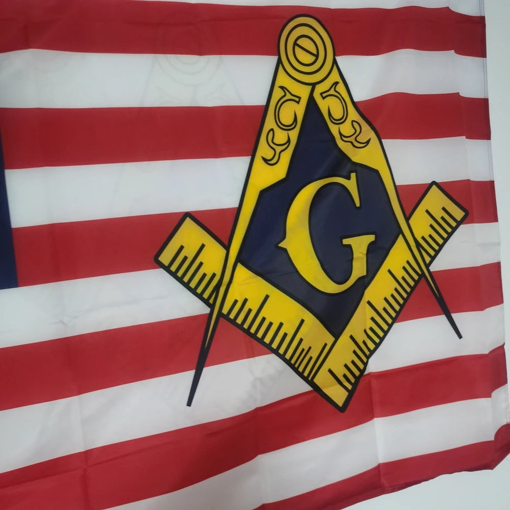 90x150cm Masonic American Flag Banner Durable Polyester Hanging Decoration for Indoor Outdoor Wall, Home, Garden & Party Decor
