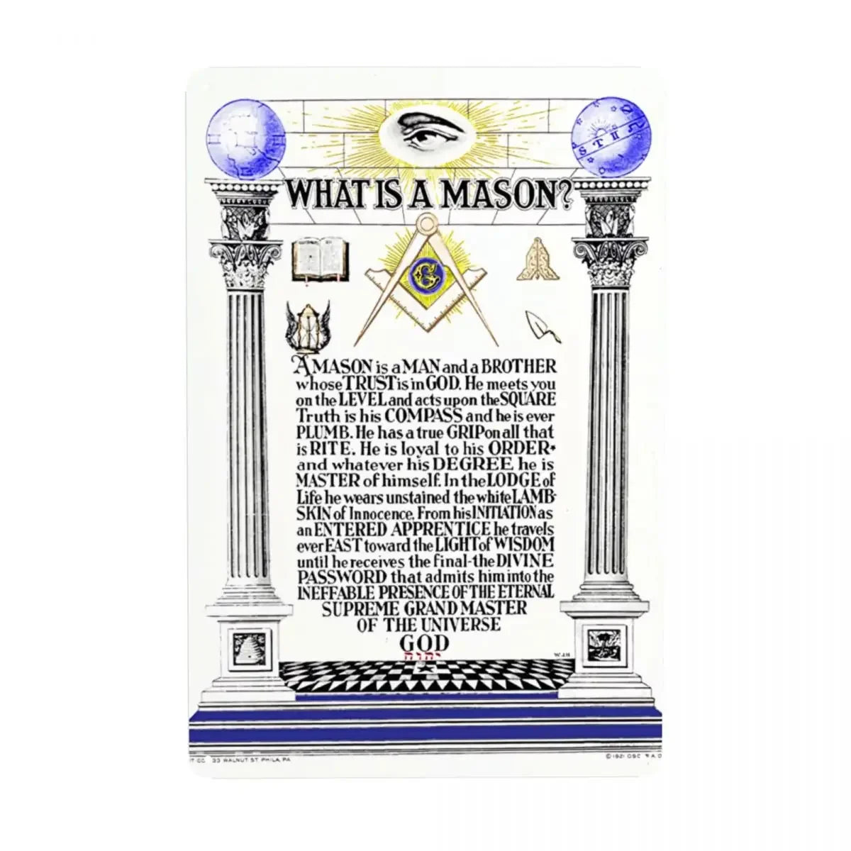 Retro What Is A Masonic Mason Metal Sign Custom POEM Master Mason Freemasonry Tin Plaques Pub Wall Bar Decor Decorations Art