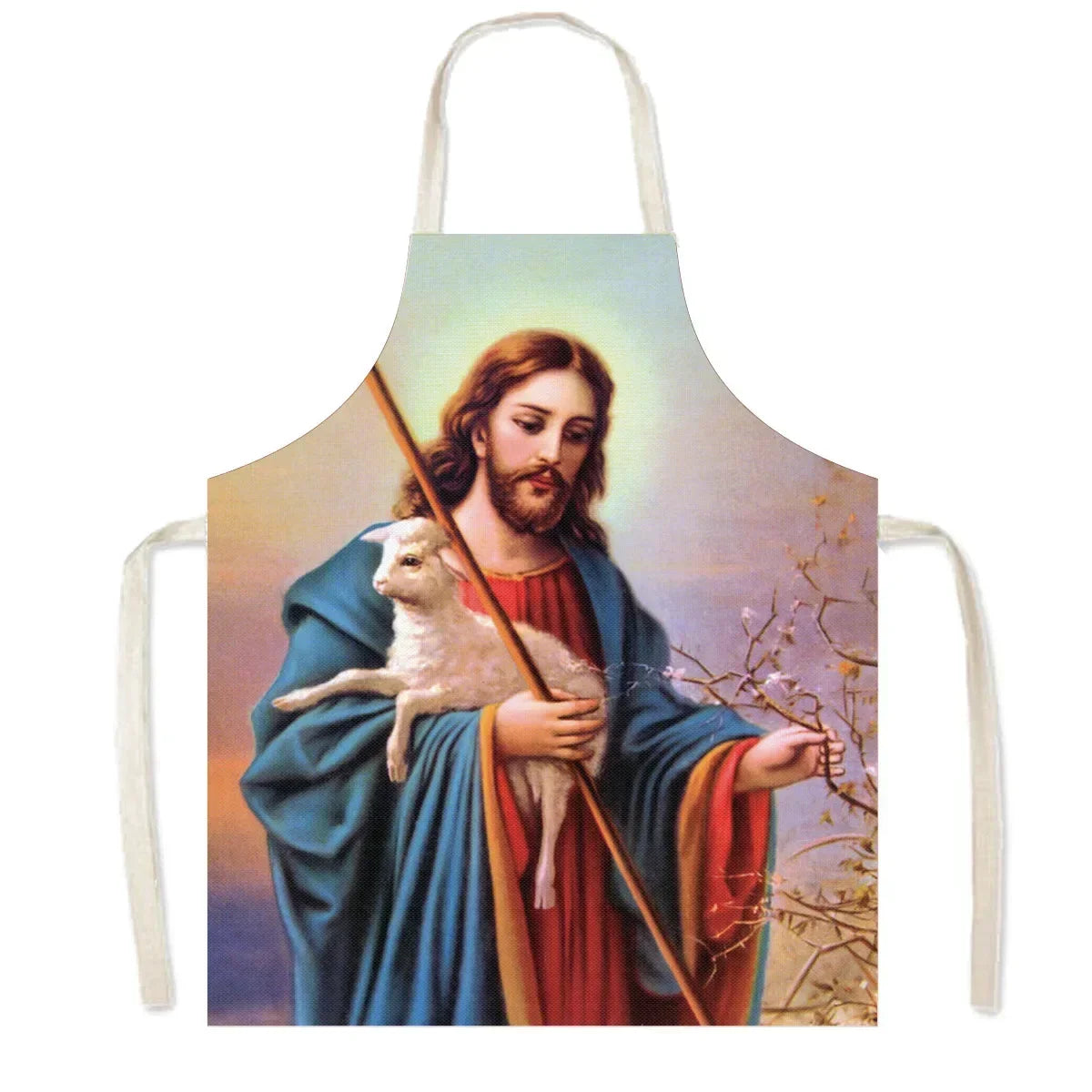 Vintage Religion Jesus Print Kitchen Aprons Women Men Home Cleaning Clothing Linen Pinafore Waterproof Chef Cooking Apron