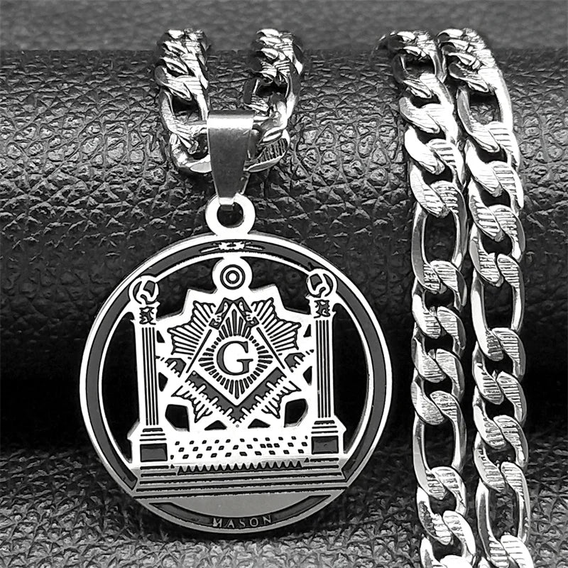 Masonic Badge Pendant Necklace for Women Men Stainless Steel Silver Color Religious Amulet Jewelry cadenas para hombre