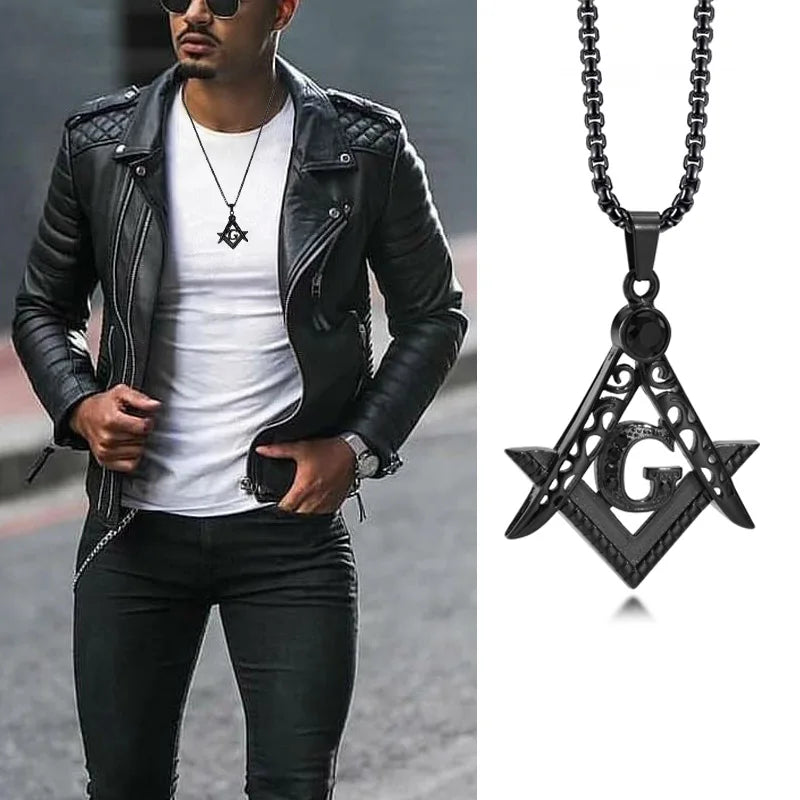 Masonic G Freemasonry Crest Necklace, Men Neclace, Stainless Steel Mason Masonic Symbol Pendant for Men Jewlery