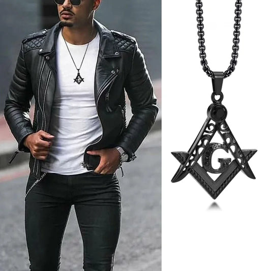 Masonic G Freemasonry Crest Necklace, Men Neclace, Stainless Steel Mason Masonic Symbol Pendant for Men Jewlery