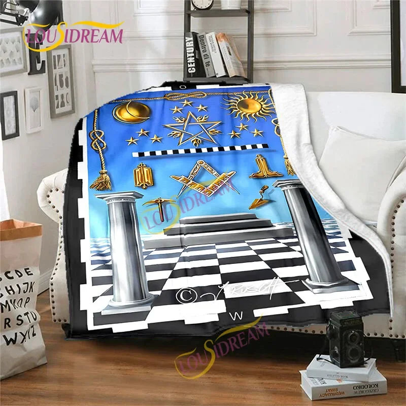 Creative Freemasonry Capital Community Blankets Masonic Lodge Soft Lightweight Thin Sheets Sofa Covers Hiking Warm Blankets.