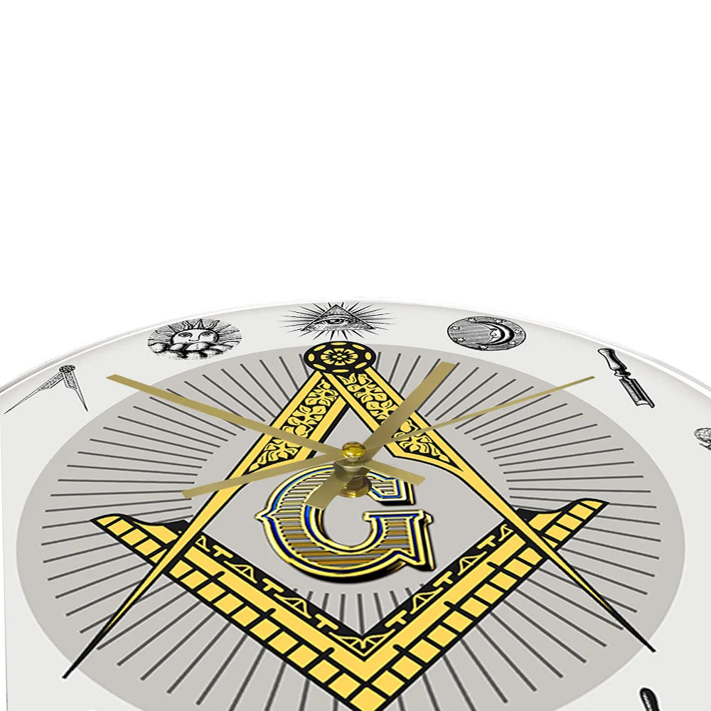 The Masonic Exchange White Square Compass Masonic Symbols Wall Clock Freemason Fancy Home Decor Clock Silent Quartz Wall Watch