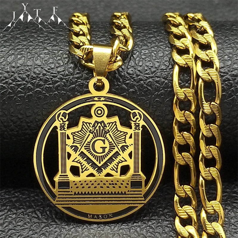 Masonic Badge Pendant Necklace for Women Men Stainless Steel Silver Color Religious Amulet Jewelry cadenas para hombre