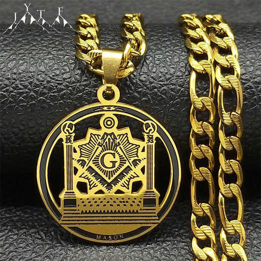 Masonic Badge Pendant Necklace for Women Men Stainless Steel Silver Color Religious Amulet Jewelry cadenas para hombre