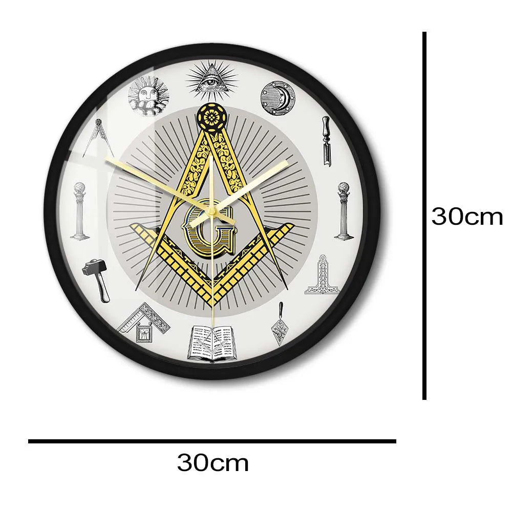 The Masonic Exchange White Square Compass Masonic Symbols Wall Clock Freemason Fancy Home Decor Clock Silent Quartz Wall Watch