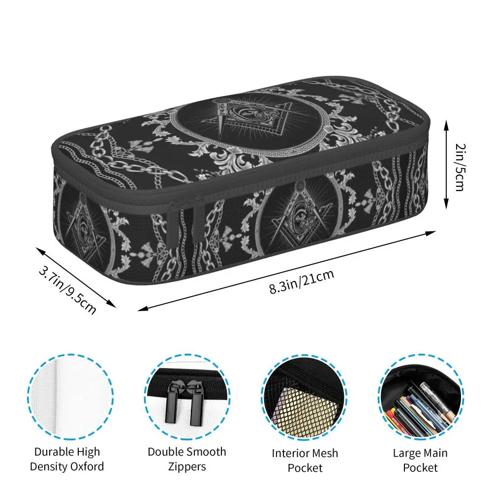 Custom Cute Gold Square Compass Masonic Freemason Pencil Cases for Freemasonry Mason Pencil Pouch School Accessories