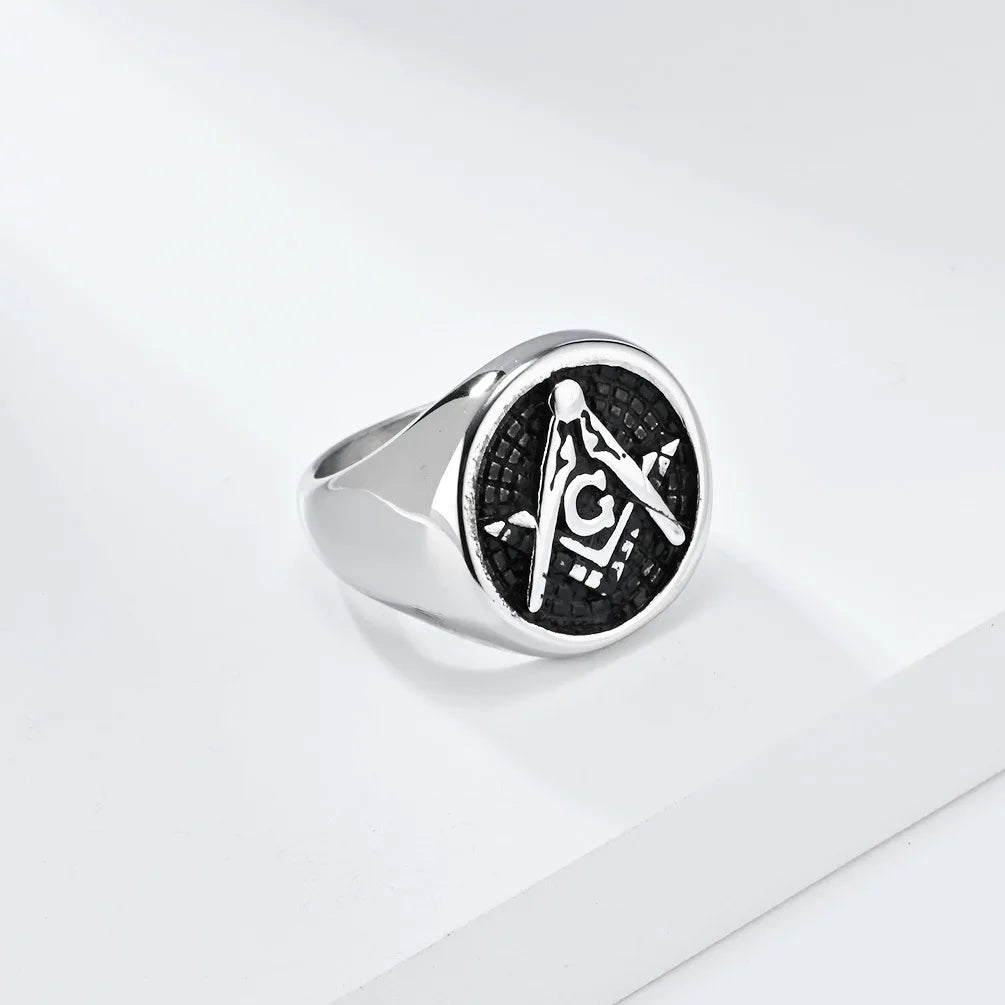 Men's Stainless Steel Vintage Masonic Freemason Rings Free and Accepted Master Masons Symbol Jewelry