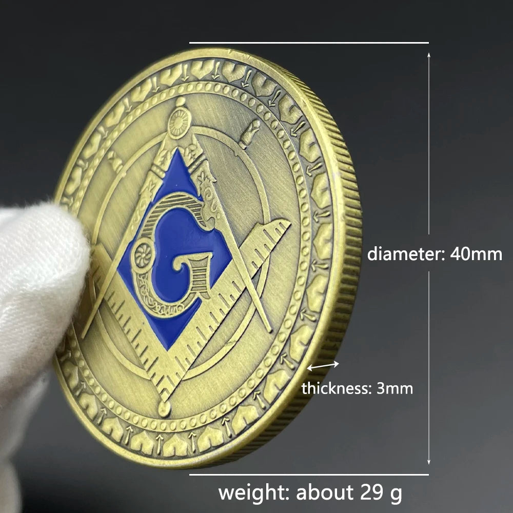 Freemasons Bronze Coin Collectibles Masonic Freemason Badge Token Brotherhood Commemorative Coin in Capsule Souvenir