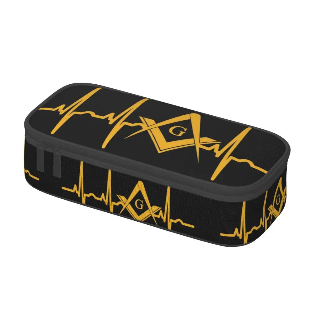 Custom Cute Gold Square Compass Masonic Freemason Pencil Cases for Freemasonry Mason Pencil Pouch School Accessories