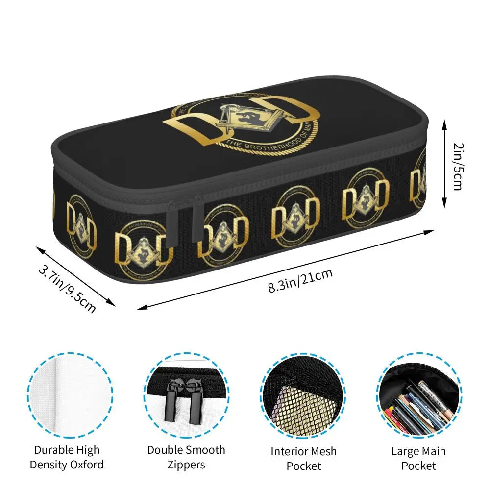 Custom Cute Gold Square Compass Masonic Freemason Pencil Cases for Freemasonry Mason Pencil Pouch School Accessories