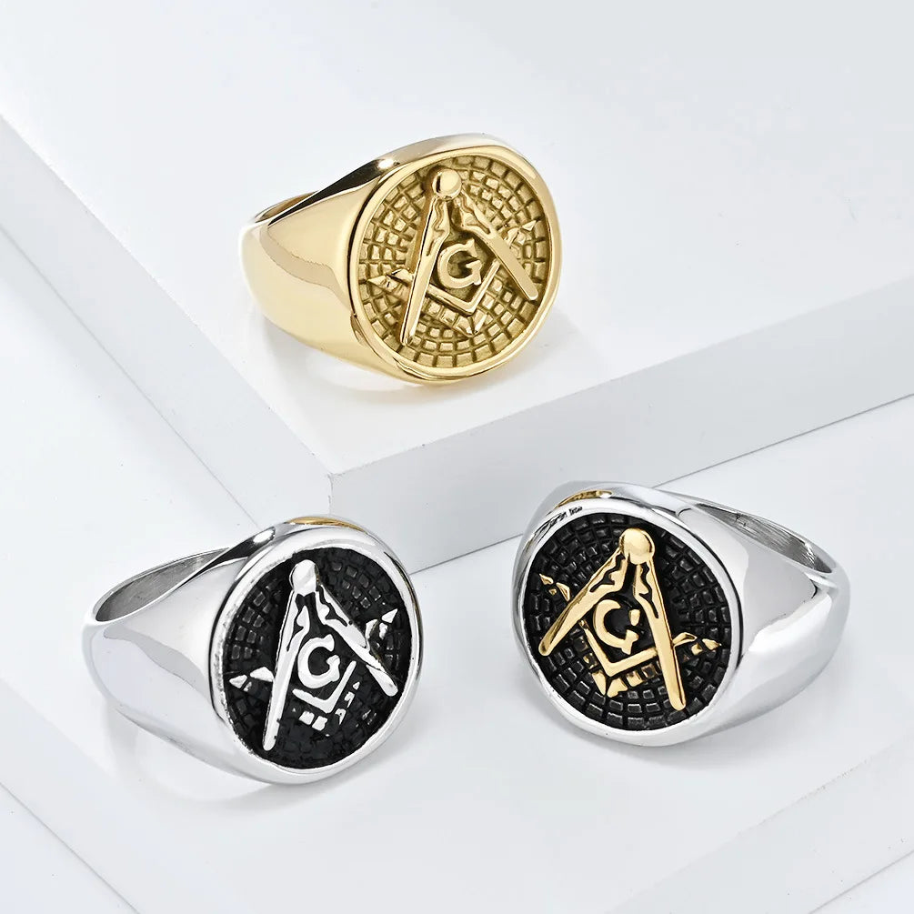 Men's Stainless Steel Vintage Masonic Freemason Rings Free and Accepted Master Masons Symbol Jewelry