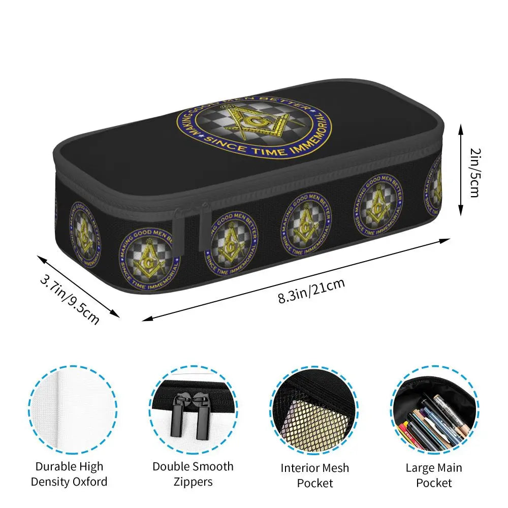 Custom Cute Gold Square Compass Masonic Freemason Pencil Cases for Freemasonry Mason Pencil Pouch School Accessories