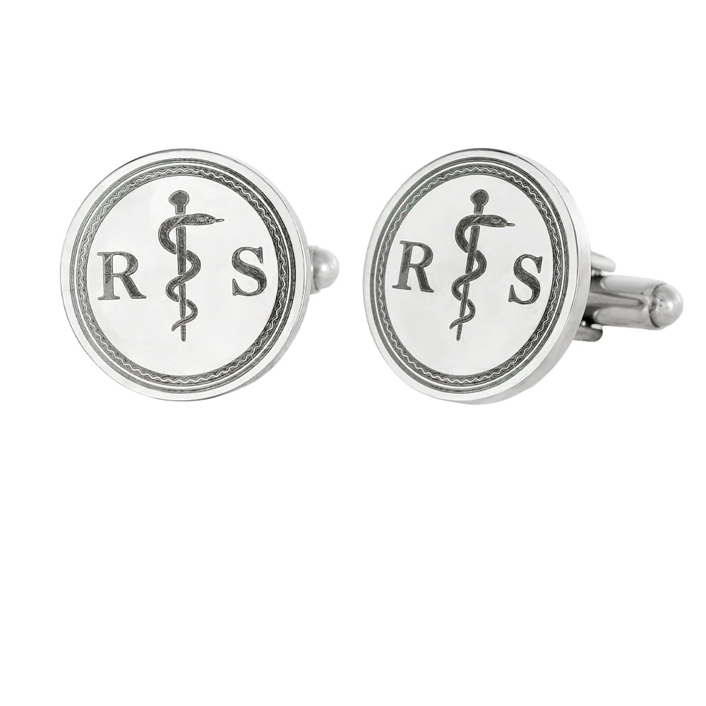 Asclepius Caduceus Masonic Legal Balance Symbol Pattern Mens Stainless Steel Cufflinks
