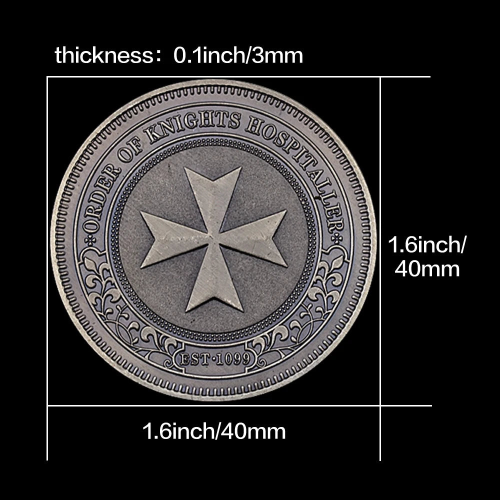 Order of Knights Hospitaller Commemorative Coin - Masonic Compass Square Emblem, Collectible Medieval Secret Society Coin