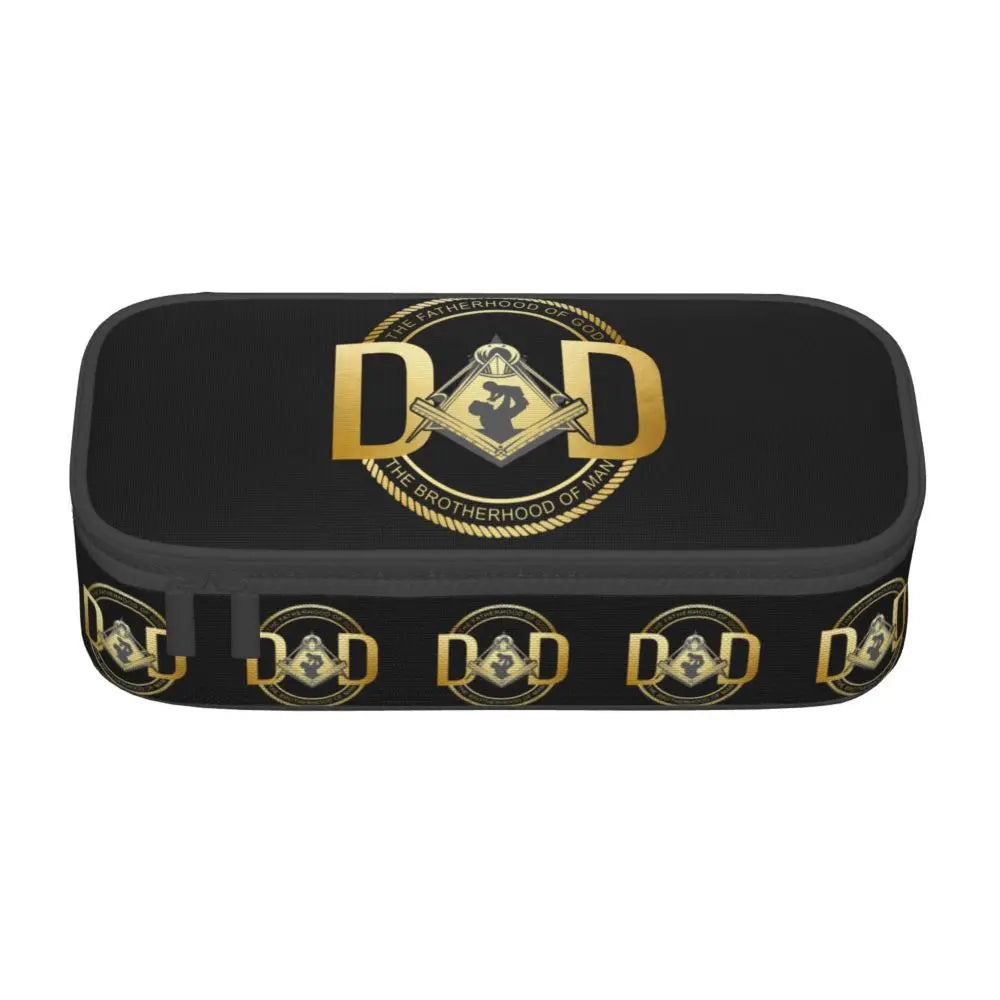 Custom Cute Gold Square Compass Masonic Freemason Pencil Cases for Freemasonry Mason Pencil Pouch School Accessories