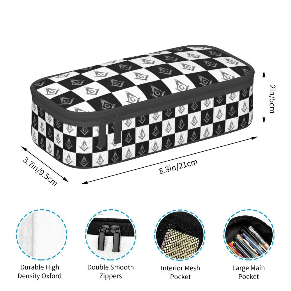 Custom Cute Gold Square Compass Masonic Freemason Pencil Cases for Freemasonry Mason Pencil Pouch School Accessories