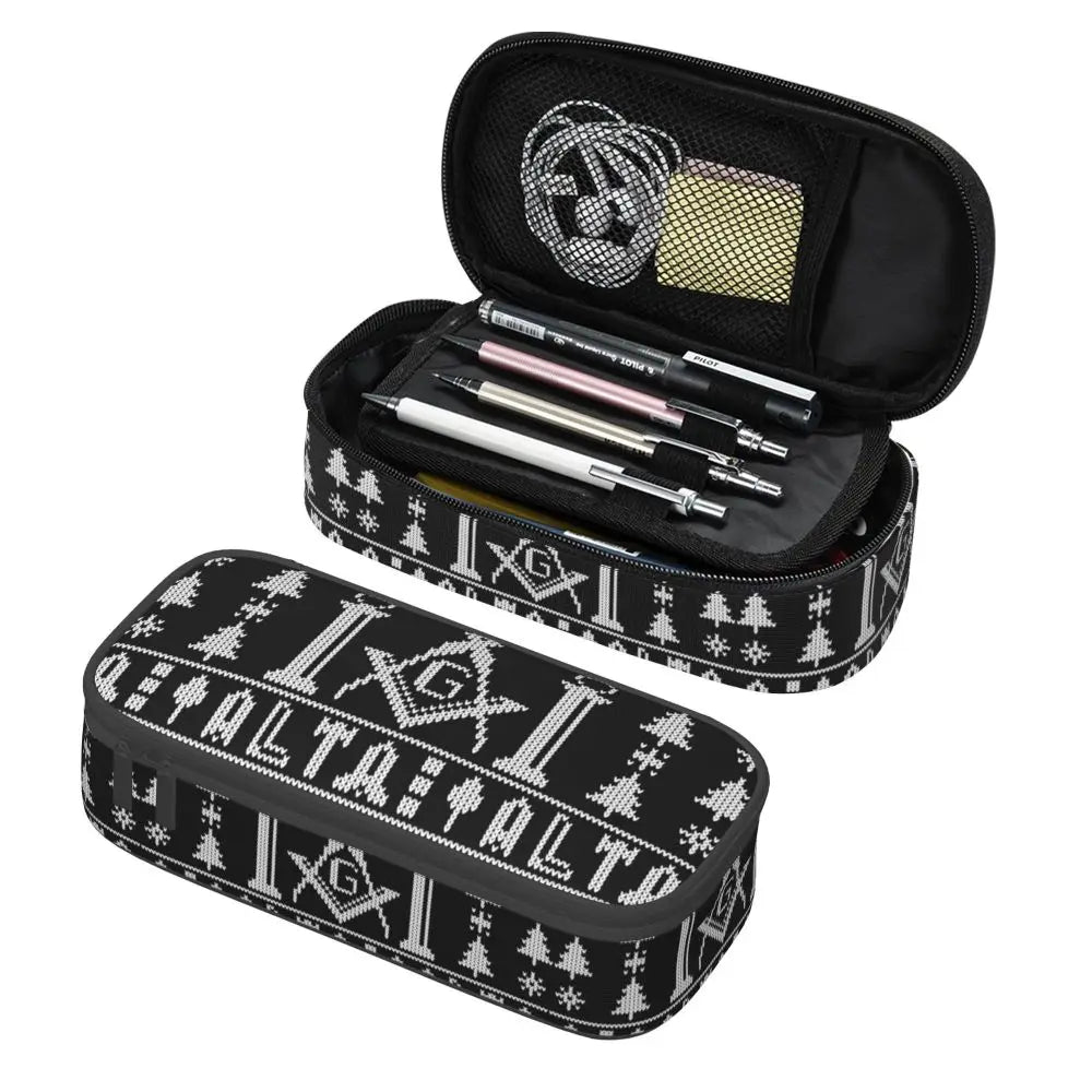 Custom Cute Gold Square Compass Masonic Freemason Pencil Cases for Freemasonry Mason Pencil Pouch School Accessories