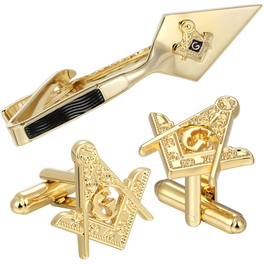 Freemason Masonic Tie Clip and Cufflinks for Men, Gift Box Packed,