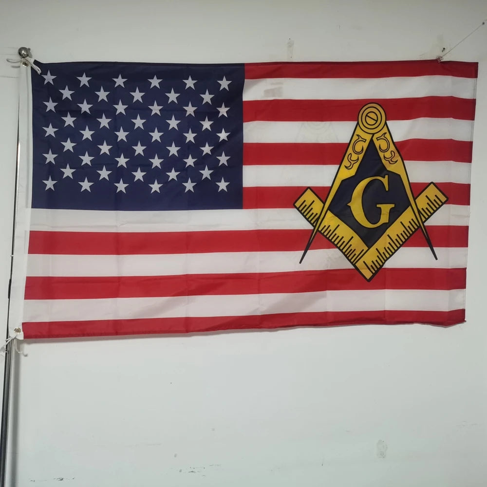 90x150cm Masonic American Flag Banner Durable Polyester Hanging Decoration for Indoor Outdoor Wall, Home, Garden & Party Decor
