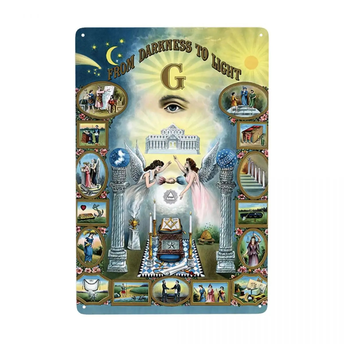 Masonic Darkness To Light Freemasonry Metal Tin Signs Custom Retro Plaque for Pub Cafe Yard Man Cave Bar Wall Art Decor