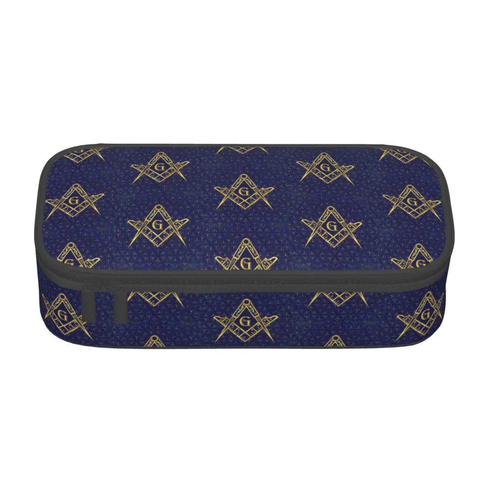Custom Cute Gold Square Compass Masonic Freemason Pencil Cases for Freemasonry Mason Pencil Pouch School Accessories