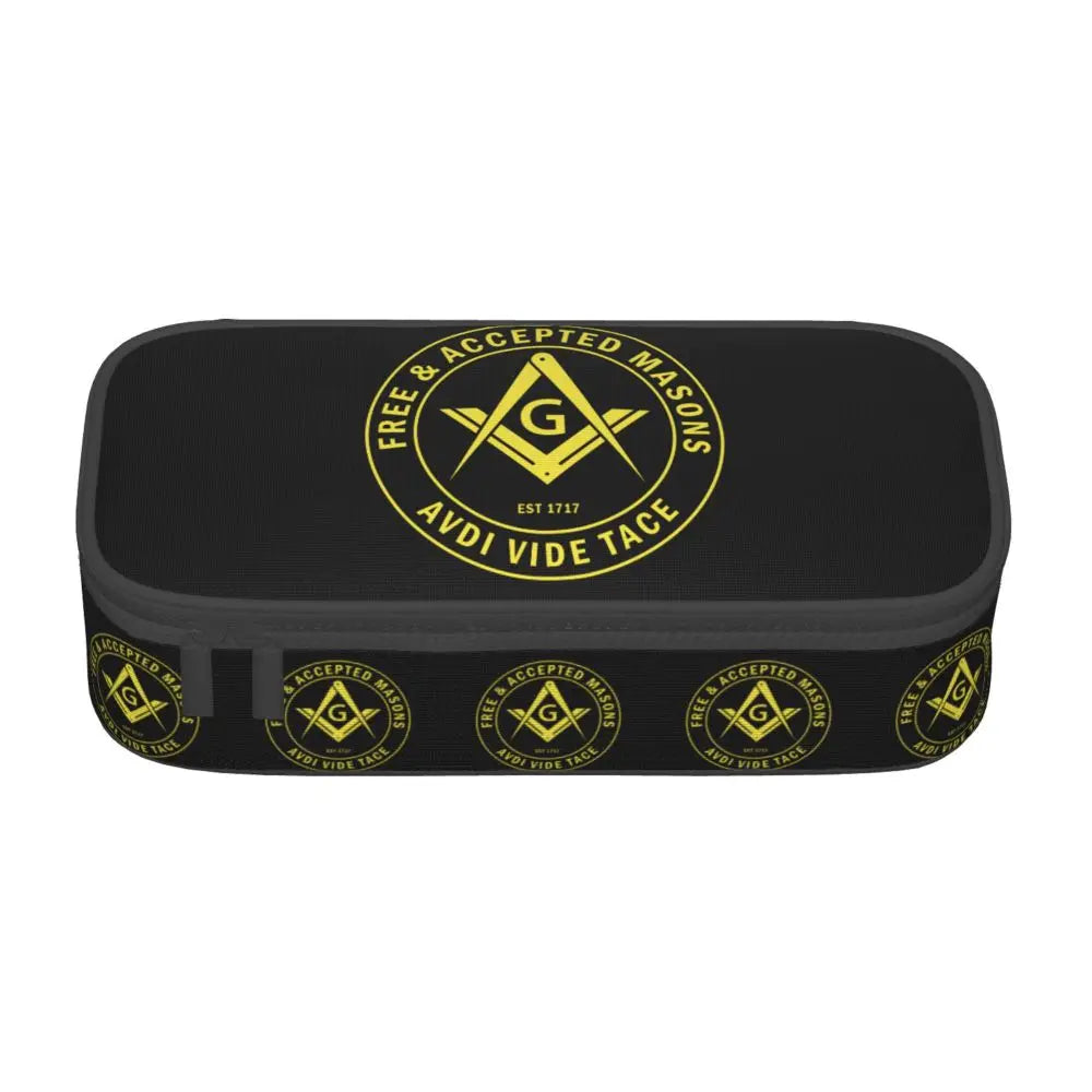 Custom Cute Gold Square Compass Masonic Freemason Pencil Cases for Freemasonry Mason Pencil Pouch School Accessories