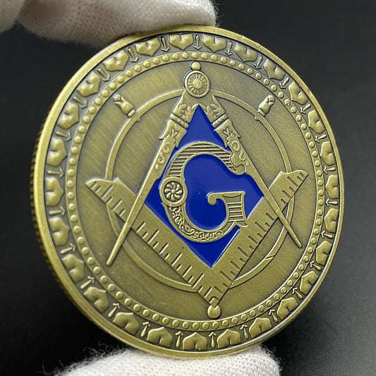 Freemasons Bronze Coin Collectibles Masonic Freemason Badge Token Brotherhood Commemorative Coin in Capsule Souvenir