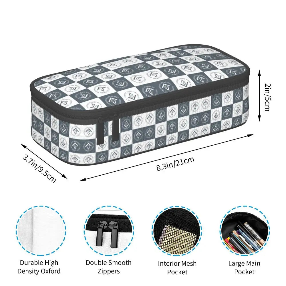 Custom Cute Gold Square Compass Masonic Freemason Pencil Cases for Freemasonry Mason Pencil Pouch School Accessories
