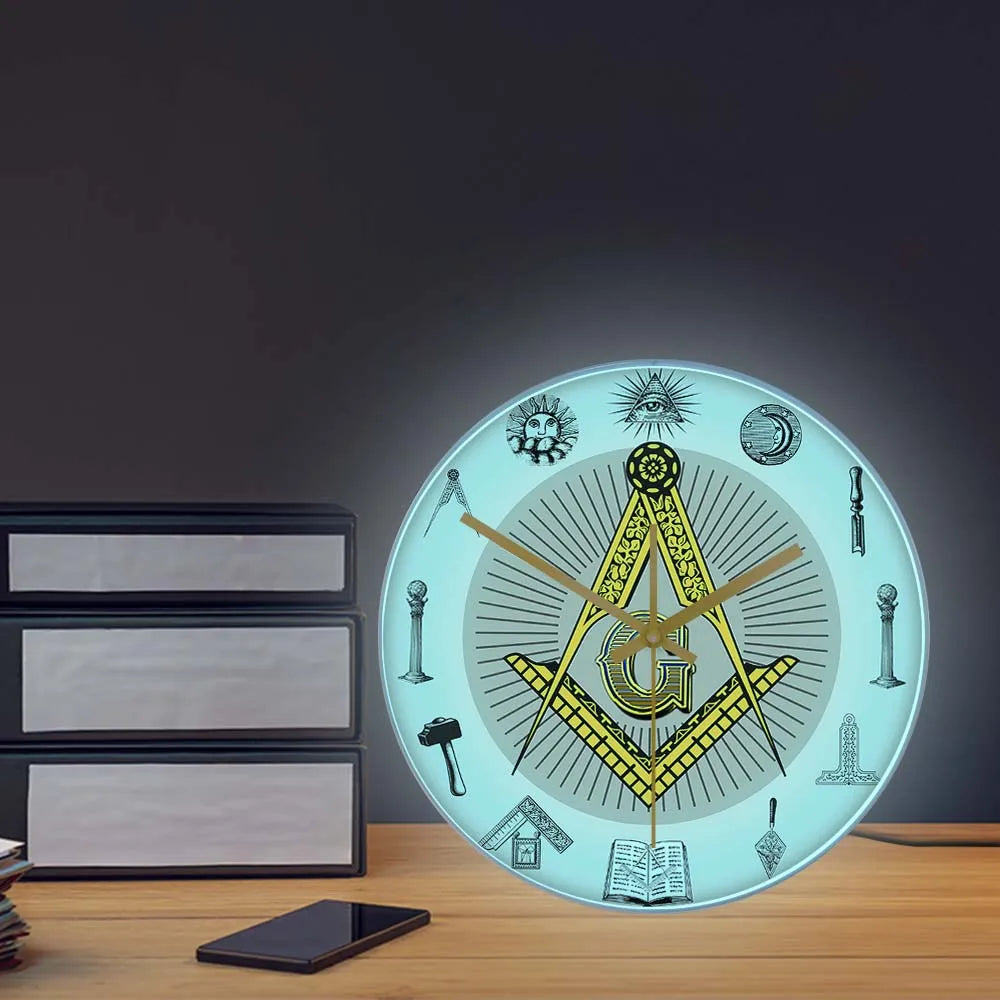 The Masonic Exchange White Square Compass Masonic Symbols Wall Clock Freemason Fancy Home Decor Clock Silent Quartz Wall Watch