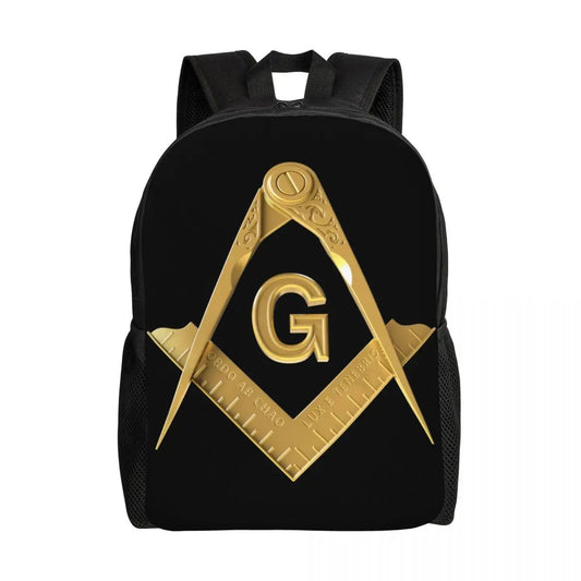 Gold Freemason Logo Travel Backpack Women Men School Computer Bookbag
