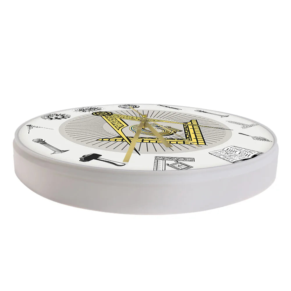 The Masonic Exchange White Square Compass Masonic Symbols Wall Clock Freemason Fancy Home Decor Clock Silent Quartz Wall Watch