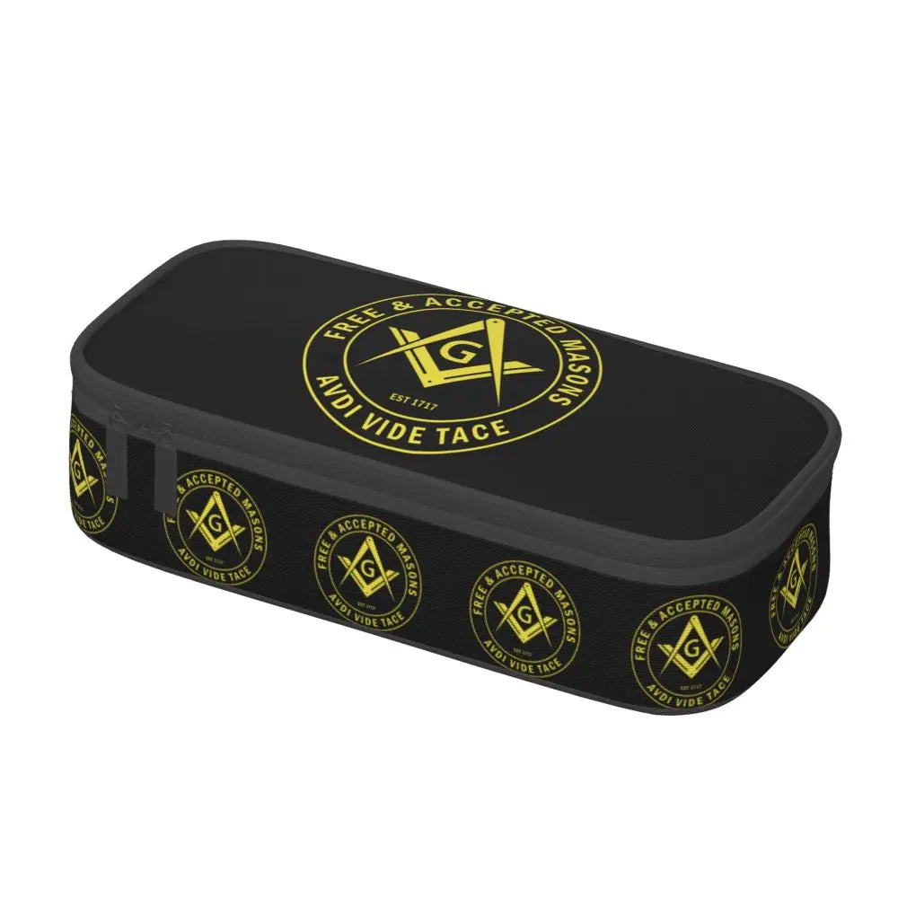 Custom Cute Gold Square Compass Masonic Freemason Pencil Cases for Freemasonry Mason Pencil Pouch School Accessories
