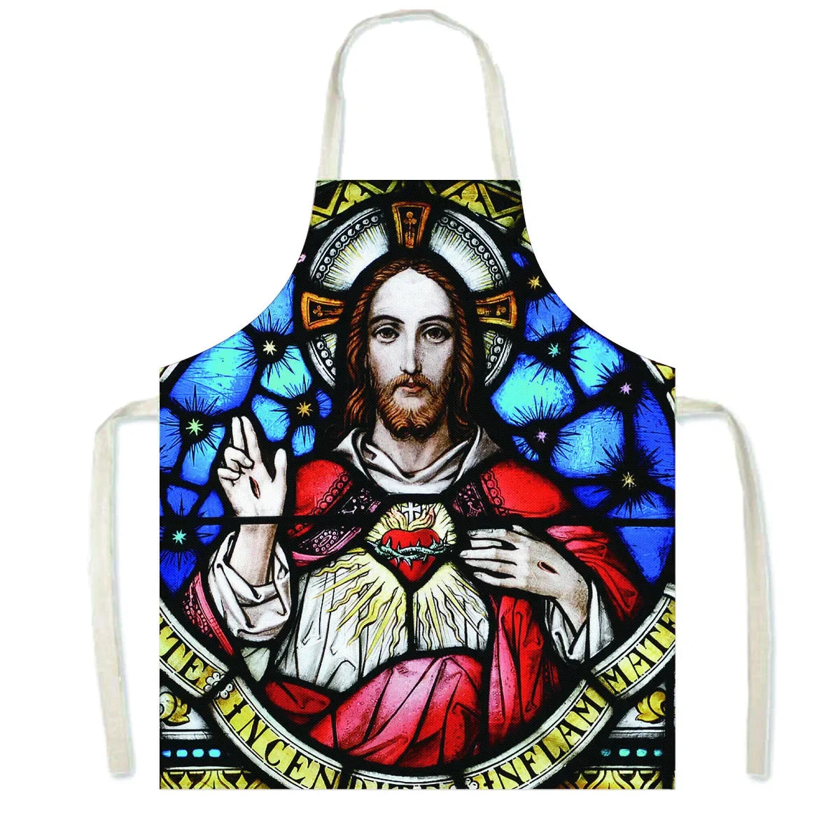 Vintage Religion Jesus Print Kitchen Aprons Women Men Home Cleaning Clothing Linen Pinafore Waterproof Chef Cooking Apron