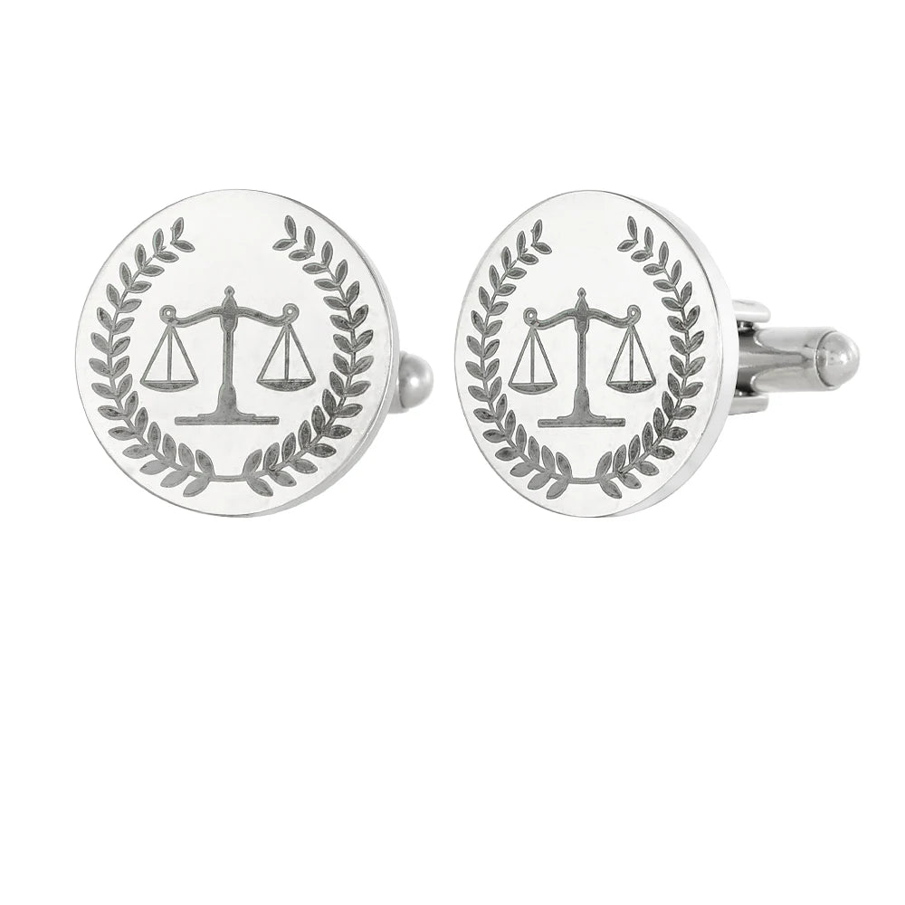 Asclepius Caduceus Masonic Legal Balance Symbol Pattern Mens Stainless Steel Cufflinks