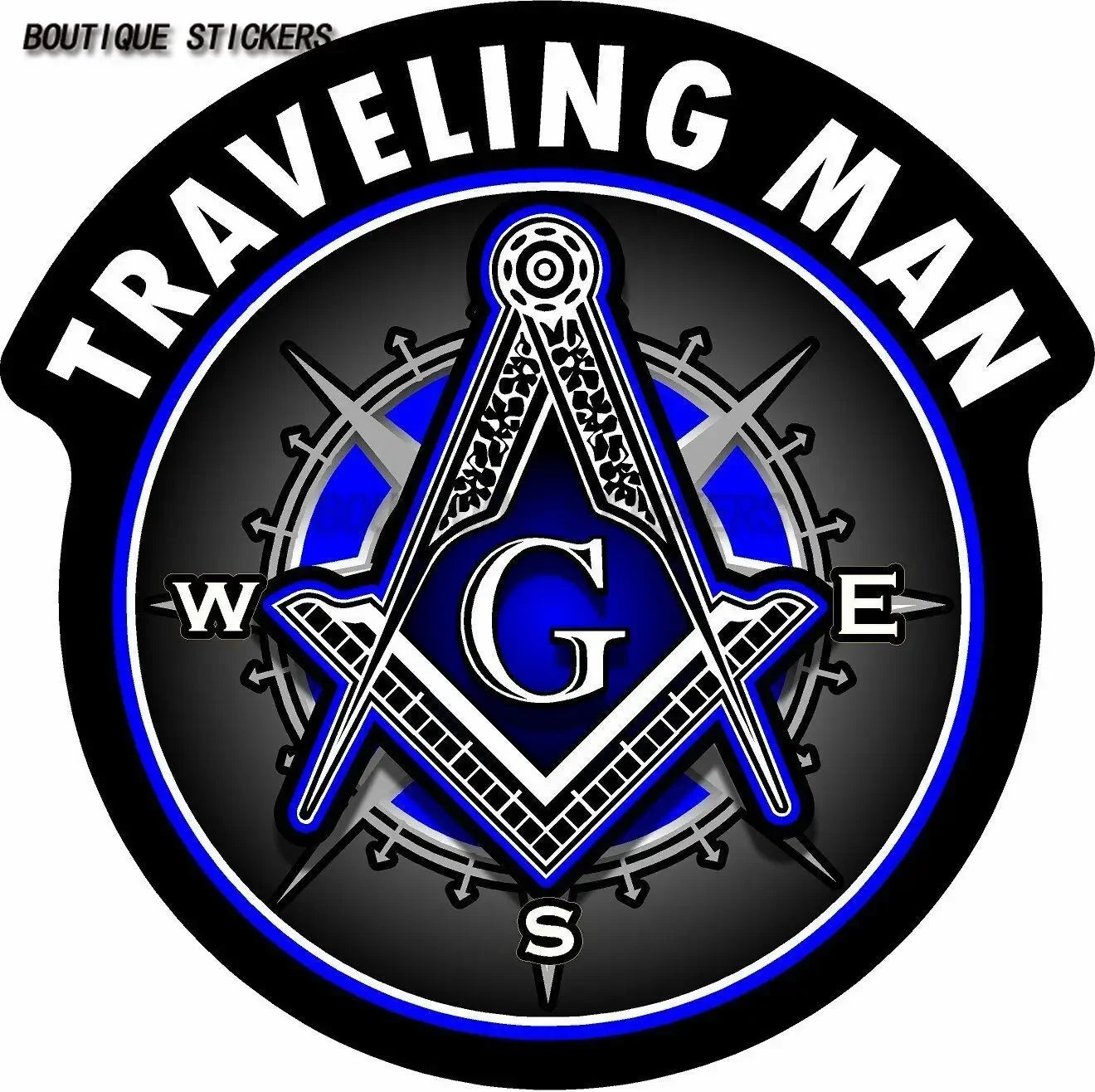 Masonic "Traveling Man" Freemason Compass Square Sticker Car Motorcycle Travel Case Laptop PVC