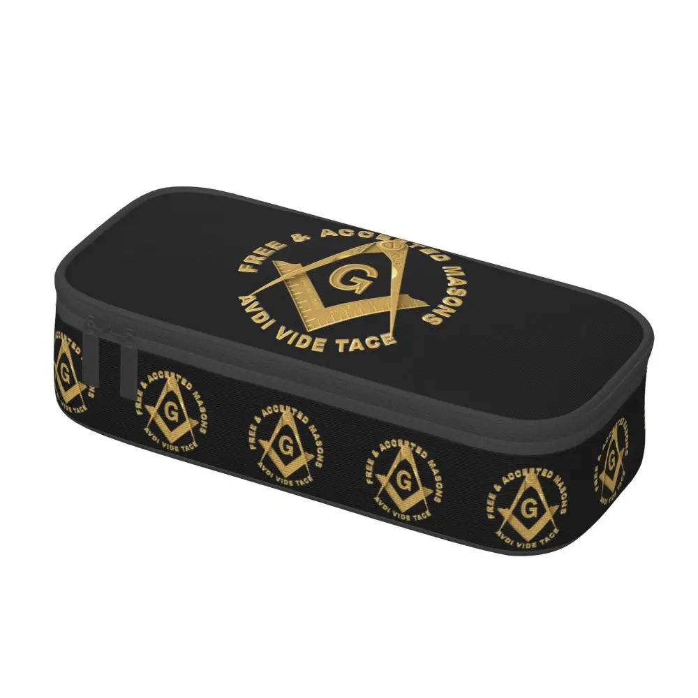 Custom Cute Gold Square Compass Masonic Freemason Pencil Cases for Freemasonry Mason Pencil Pouch School Accessories
