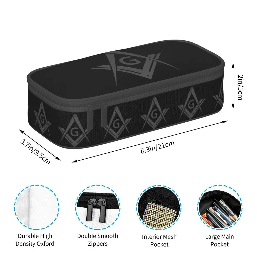 Custom Cute Gold Square Compass Masonic Freemason Pencil Cases for Freemasonry Mason Pencil Pouch School Accessories