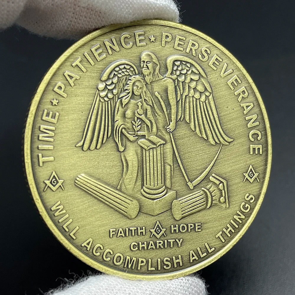 Freemasons Bronze Coin Collectibles Masonic Freemason Badge Token Brotherhood Commemorative Coin in Capsule Souvenir
