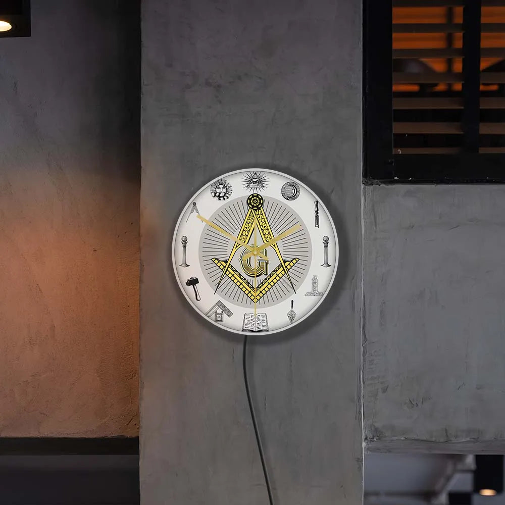 The Masonic Exchange White Square Compass Masonic Symbols Wall Clock Freemason Fancy Home Decor Clock Silent Quartz Wall Watch