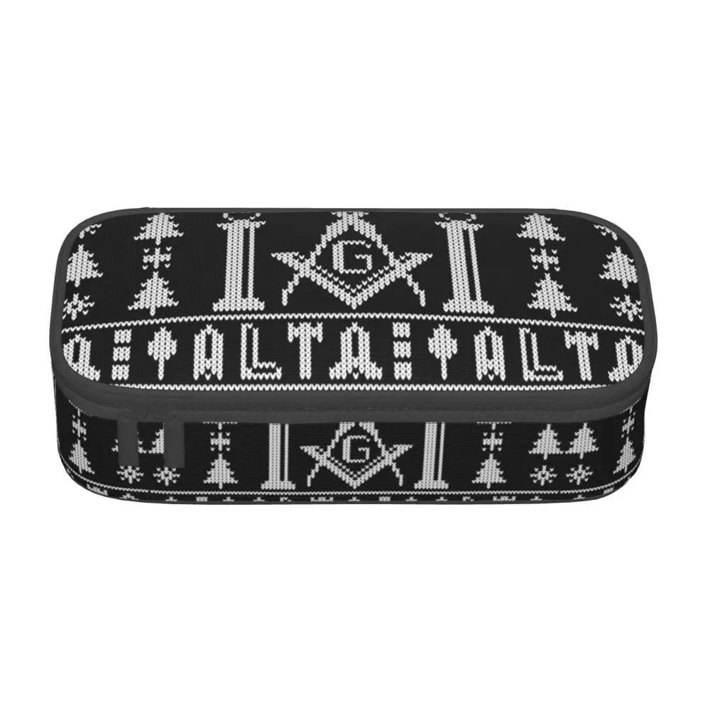 Custom Cute Gold Square Compass Masonic Freemason Pencil Cases for Freemasonry Mason Pencil Pouch School Accessories