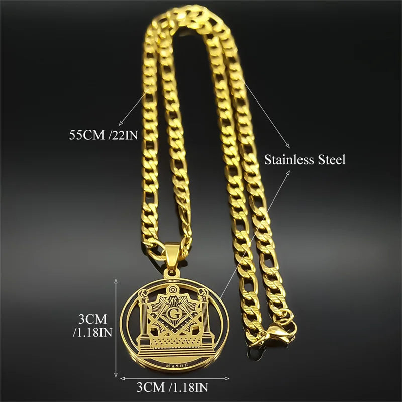 Masonic Badge Pendant Necklace for Women Men Stainless Steel Silver Color Religious Amulet Jewelry cadenas para hombre